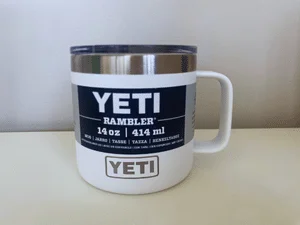 yeti 14 oz mug white, photograph showing the yeti rambler 14oz mug front profile in white colour option