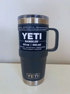 photograph showing the yeti rambler 20oz mug front profile in charcoal colour.